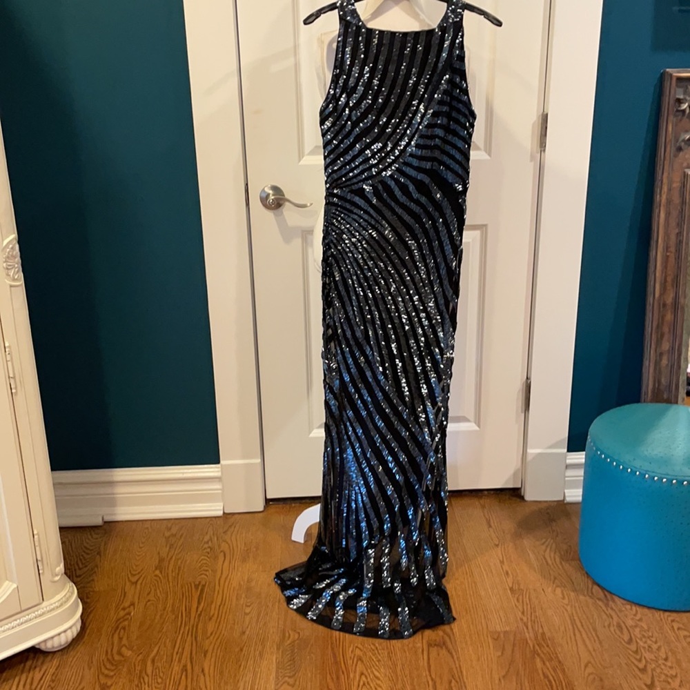 Rachel Gilbert Black Sequin Evening Gown Size 6